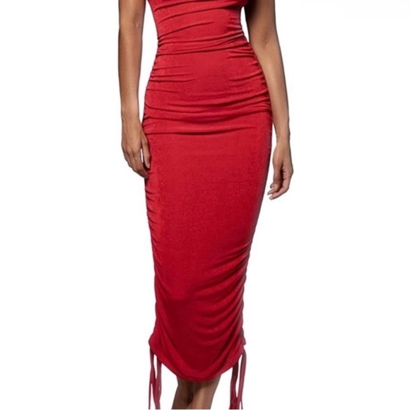 Jluxlabel Elegant Red Ruched Dress - Picture 2 of 2